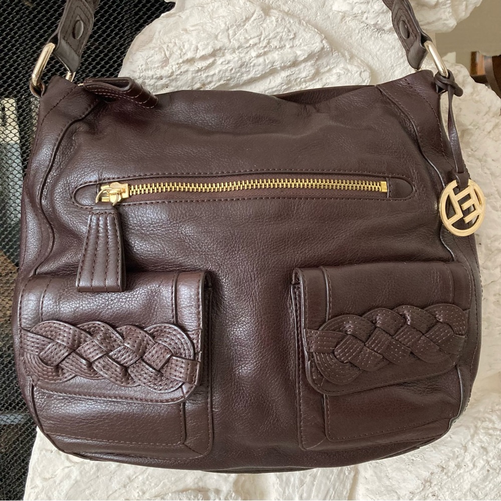 NWOT Elliott Luca dark brown leather shoulder “Moto Hobo” style bag - Picture 2 of 12